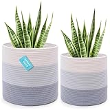 OrganiHaus Gewebter Pflanzen Übertopf Korb im 2er-Pack, Indoor Boho Korb Pflanze, Topfüberzüge aus Baumwollseil, Pflanzentopf Korb (3-farbig Grau- 25cm und 30cm)