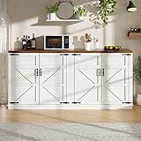 Merax Sideboard 160 cm – Mehrzweckkommode mit 4 Türen, Höhenverstellbaren Regalen, Kippschutz, Arbeitsplatte in Holzoptik – Praktischer Aufbewahrungsschrank für Wohnzimmer, Esszimmer und Küche