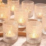 Toptime Teelichthalter 12 Stück, Transparenter Kerzenhalter Glas für Tischdeko, Romantischer Vintage Teelichtgläser mit Geprägtem Punktmuster, Teelichtglas Klein für Hochzeit, Geburtstag, Weihnachten