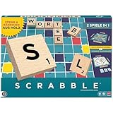 Mattel Games Scrabble Brettspiel, klassisches Familienwortspiel mit Buchstabensteinen und Buchstabenbänkchen aus Holz, Zwei Spielmöglichkeiten, deutsche Ausgabe, JGR62