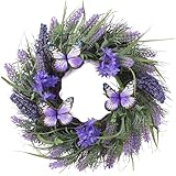 Valery Madelyn Türkranz Frühling, Künstliche Lavendel Blumenkranz mit Schmetterling, groß Ø 36cm Frühlingskranz Türkranz Wandkranz Türkranz Sommer für Zuhause, Parties, Türen, Hochzeiten Geschenk