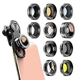 APEXEL 11-in-1 Handy-Objektiv-Set, 140° Weitwinkelobjektiv und Makroobjektiv + 205° Fischaugenobjektiv/CPL/ND32/Kaleidoskop 3/CPL/Level-Farbobjektiv, kompatibel mit den meisten Smartphones