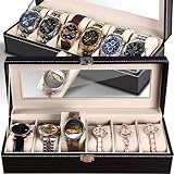 Retoo Uhrenbox für 6 Uhren, Uhrenkasten mit Fächern, Uhrenkissen aus Samt, Aufbewahrungsbox, aus PU Leder, Uhrenschachtel, Watchbox, Uhrenkoffer mit großer Fächern und klarem Deckel