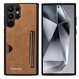 LOLFZ Schutzhülle für Samsung Galaxy S25 Ultra 5G, schlanke Rückseite mit Kartenhalter, Premium-PU-Leder, stoßfest, TPU-Stoßdämpfer, Schutzhülle für Samsung Galaxy S25 Ultra - Braun