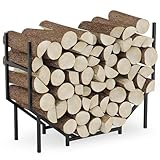 Ebeneze Kaminholzregal, 100 cm, für drinnen und draußen, robuster Metallständer für Terrasse, Veranda, stabiler Holzhalter, Kaminholzaufbewahrung, Kamin-Organizer