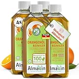 AlmaWin® Orangenölreiniger ÖKO 4x500ml ideal als starker Allesreiniger & Fettlöser – Veganes Orangenreiniger Konzentrat in recycelter Flasche – Orangenöl Reiniger