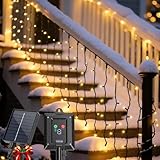 Aigostar Solar Eiszapfen Lichterkette Außen 3M+5M*0.4M 100 LED Eisregen Lichterkette Außen mit 8 Modi, IP65 Wasserdicht, Warmweiß Weihnachtsbeleuchtung Eisregen für Weihnachten Hochzeit Garten Balkon