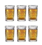 Cheffinger Vintage Trinkgläser, 400ml, 6er-Set, Kristallglas mit geprägtem Muster, Transparent, 12cm x 8cm
