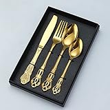 24-teiliges Tafelservice für 6 Personen – elegante Silberbesteck-Kollektion für Hochzeiten, Weihnachten, Halloween, Jubiläen, Valentinstag, Abendessen bei Kerzenschein – exquisites Besteck im Palast-S