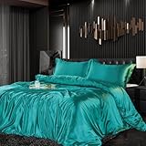 Bettwäsche Set Satin 135x200cm 2Teilig Glänzend Grün Silky Touch Einfarbig Bettbezug Set Seide Glatt Luxus Bettwäsche Set Glanzsatin Polyester Einzelbett mit Reissverschluss und Kissenbezug 80x80cm