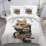 KaloKLU Bettbezug für Kinder, Katze, 3D-Druck, Mädchen, Bettwäsche-Set, für Einzelbett, Cartoon, 3-teilig, bequem, weich, Mikrofaser, mit Reißverschluss, Bettwäsche und 2 Kissenbezüge