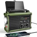 Mesqool Kurbelradio, Solar Notfallradio mit AM/FM Empfang, 12000mAh Wiederaufladbare Powerbank, IPX6, SOS Alarm, USB/Type-C Handyladung, Tragbare Radio mit Tragegurt für Notfall, Stromausfall