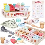 Eisdiele Kinder Holz, Montessori Spielzeug ab 3 Jahre, Holzspielzeug Kaufladen Zubehör, Kinderküche Zubehör Kaufladen Kinder, EIS Spielzeug Weihnachten Kinderspielzeug ab 3 Jahren Jungen Mädchen
