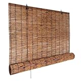 Bambusrollo, Fenster Verdunklungs Bambus Rollos für Innen, Outdoor Sonnenschutz Rollo Jalousine Balkon Wetterfest Bambus Raffrollo Sichtschutz Schilf Vorhang