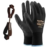 FUZZIO 12 Paar Ogrifox PU besichtet Arbeitshandschuhe Handschuh-Klammer (L-9, Schwarz)