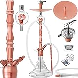 DILAW® Shisha Set Vatos 93cm Aluminium Wasserpfeife Hookah Profi Zubehör Komplett-Set bis 4-Anschlüsse inkl. LED Licht, Kaminkopf, Molassefänger, Silikonschlauch, Alu Mundstück, Tonkopf, Kaminaufsatz