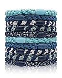Kisvic Haargummis Mädchen, 10 Stück Haargummis Mehrfarbigen, Mode Elastische Haarbänder Zopfgummis Damen, Haargummi Armband für Dickes und Lockiges Haar (Dunkelblau)
