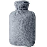 Wärmflasche,Wärmflasche mit bezug,Wärmeflasche,2L groß Wärmeflasche,Premium Naturkautschuk Bettflasche,Sicher und Langlebig Wärmeflasche für Familie - Dunkelgrau