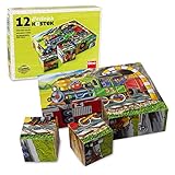 R.u.M. Toys Würfelpuzzle - Handgefertigtes Kinder Puzzle ab 3 Jahren - Premium Bauklötze Puzzle aus nachhaltigem Fichtenholz - Kleinkind Puzzlewürfel (Dampflock)
