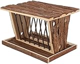 TRIXIE Heuraufe zum Aufstellen, 40 × 22 × 30 cm, Futterraufe mit Boden aus Rindenholz, aufklappbares Dach, für Meerschweinchen und Kaninchen, schützt Heu vor Feuchtigkeit – 61805