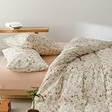 Lanqinglv Bettwäsche 135x200 Baumwolle Weiß Bunt Blumenmuster,Pflanzen Blätter ÖKO-TEX Bettwäsche Set Renforce Bettbezug mit Reißverschluss und 1 Kissenbezug 80x80 cm