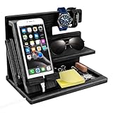 Geschenke für Männer Nachttisch Organizer Holz Telefon Dockingstation Geschenk Papa Geburtstagsgeschenk für Männer Handy-Dockingstation Holz Handy & Schlüssel Organizer Geschenk Mann Weihnachten
