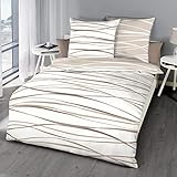 G BETTWARENSHOP kuschelig weiche, Moderne Biber Bettwäsche Motion Natur aus 100% Baumwolle mit Reißverschluss 135x200 cm + 80x80 cm