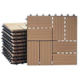 Mendler WPC Bodenfliese Rhone, Holzoptik Balkon/Terrasse, 11x je 30x30cm = 1qm Vierecke - Premium Teak