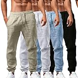 Leinenhose für Herren Loose Leinen Hose mit Kordelzug Taschen Sommer Leinen Hose Weich Atmubgsaktiven Sporthose Straight Leg Leinenhose Bequeme Casual Streetwear