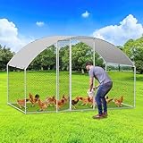 Fiqops Hühnerstall 3x2x2m Metall Freilaufgehege Freigehege, Hühnerkäfig Kleintierstall Voliere mit Dachplane, Heimtiergehege für Hühner Geflügel Kleintiere, Bogenaufsatz