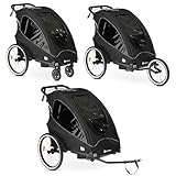 Deryan Luxus 3-in-1 Fahrradanhänger – Fahrradanhänger, Kinderwagen & Jogger – Multifunktionaler Buggy mit 5-Punkt-Gurt – Schwarz