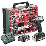 Metabowerke GmbH BS 18 Set Akku-Bohrschrauber (18V 2 x 2Ah LiPOWER, Ladegerät SC 30, Kunststoffkoffer mit 74-teiliger Mobiler Werkstatt, Schnellspannbohrfutter, Gürtelhaken) 602207710