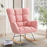 Ckaff Schaukelstuhl, Schaukelsessel Stillsessel Babyzimmer, Relaxstuhl Gepolsterter Sessel Wohnzimmersessel Lesesessel mit Holzkufen, Armlehne für Wohnzimmer Schlafzimmer Babyzimmer, Rosa