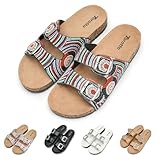 Torotto Damen Pantoletten Hausschuhe Sportliche Zehentrenner Kork-Fußbett Schlappen Mit Verstellbarer Rieme Sandalen(Schwarz,42 EU)