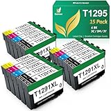 Denvoer T1295 Multipack Kompatible für Epson WF 3520 Druckerpatronen für Epson T1291 T1292 T1293 T1294 WF-7525 WF-7515 Stylus SX235W SX425W SX435W SX445W SX535WD Stylus Office BX635FWD (15er-Pack)