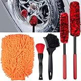 Preciva Auto Reinigungsset, 5tlg. Auto Reinigungsbürsten Set für Auto Reinigung Innenraum und Außen inkl. Felgenbürste Reifenbürste Innenreinigung-Weiche-Bürste Auto-Waschhandschuh