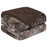 PiccoCasa Luxuriöse Zotteldecke aus Kunstfell, Doppelgröße, weich, warm, wendbar, Batik-Optik, Sherpa-Überwurf, Decke für Sofa, Couch und Bett, 152.4x203.2 cm, braun