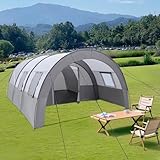 Camping-Tunnelzelt Familienzelt für 6 Personen 1500mm Wasserdicht mit Tragetasche für Camping Urlaub 350x480x206cm Grau