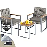 Casaria® Balkonmöbel Set Polyrattan Holz Akazie Wetterfest 2 Stühle Tisch Auflagen 160kg Belastbarkeit Verstellbar Terrasse Balkon Möbel Lounge Outdoor