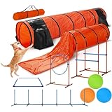 Hunde-Agility-Trainingsausrüstung, Hunde-Agility-Parcours-Set for den Garten, Hunde-Hindernisparcours-Starter-Set for den Garten mit Spieltunnel, verstellbarer hoher Hürde, Haustier-Outdoor-Spiel
