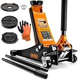 Verda Wagenheber hydraulisch 3T (75-515) + 2X Gummi + Montagehandschuhe Rangierwagenheber, Profi, Tief, Doppelpumpsystem Doppelkolben, Heber, Ständer, Flache, Werkstatt, Wohnmobil, Geländewagen PKW