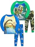 SOIBEEN Pyjamas für Jungen Dinosaurier Nachtwäsche Baumwolle Kleidung Kinder Nachtwäsche Langarm PJs Set 4-teiliges Outfit 8 Jahre