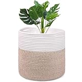 Tenn Well 30 cm Blumentopf mit Einsatz, Baumwolle, Innen-Pflanzgefäß, gewebter Aufbewahrungskorb für Zimmerpflanzen, Blumentopf und Heimdekoration (Weiß und Khaki)