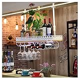 Hängender Weinflaschenhalter, kreative Deckendekoration mit Umgebungslicht, Retro-Glasaufhänger, umgedrehter Barschrank (weiß, 80 x 28 x 60 cm)