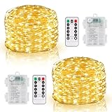 DBFAIRY Lichterkette Batterie, 2x10M 100 LED Lichterkette Batterie mit Fernbedienung 8 Modi und Timer, Wasserdicht Lichterkette Draht für Innen Außen Party Hochzeit Weihnachten Deko (Warmweiß)