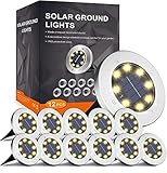 FLOWood Solar Bodenleuchte für Garten 8 LEDS Außenleuchte Wasserdicht Gartenleuchte Edelstahl Kunststoff ampe für außen Warmweiß 12 Stk [Energieklasse A]
