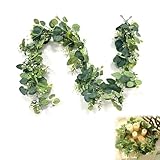 Eukalyptus Girlande, Eukalyptus Grün Blättergirlande, Künstliche Hängepflanzen, Gefälschte Girlande, Tolle Dekoration für Hochzeitsbögen, Gärten, Schaukeln, für den Innen und Außenbereich, 180cm