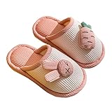 Hausschuhe für Kinder für drinnen und draußen, Anti-Rutsch-Schließer, Flauschige, niedliche Hausschuhe, die warm halten [süßes Kaninchen]-rosa