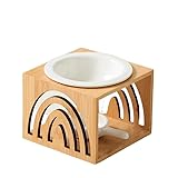 Warmself Aromalampe Teelichthalter aus Keramik Duftlampe aus Bambusholz Wachsschmelzbrenner Modell 1