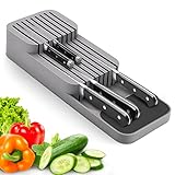Verbesserte Messerblock für Schublade, Zweistufiger Messer Organizer mit Schlitzen, Platz für 9 Messer, Knife Block mit Anti-Rutsch-Pad, für Schubladen oder Arbeitsfläche, Sicher, Kompakt, Abnehmbar